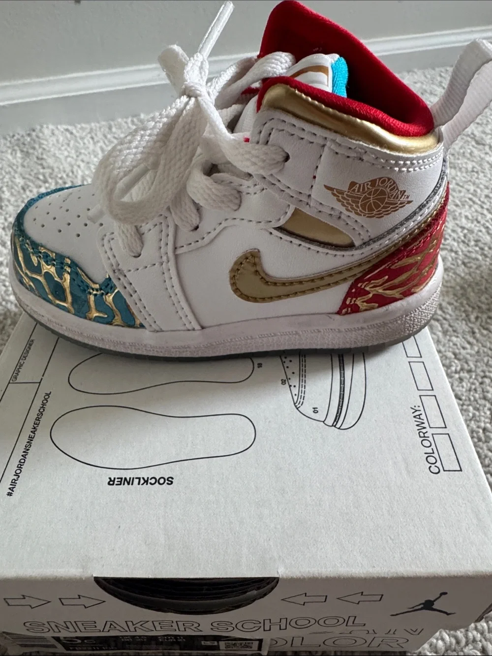 Jordan Kids White Gold Multicolor High-Top Sneakers